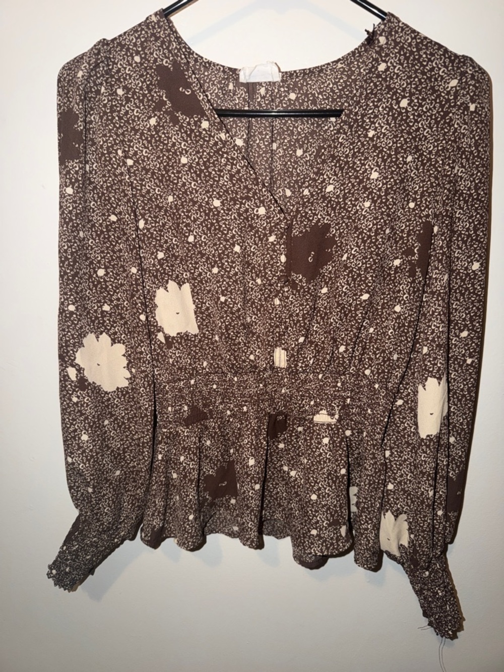 Sienna Sky Brown and Cream Floral V-Neck Blouse